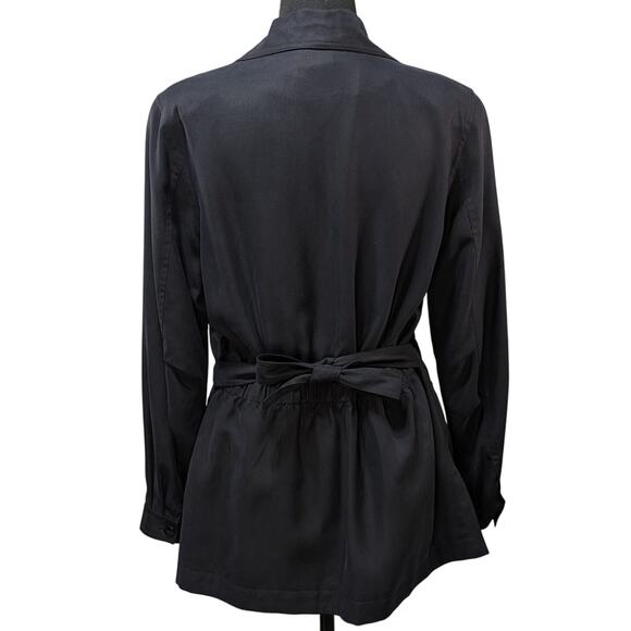 August Silk Jacket Women 6 Black 100% Silk Lightweight Button Front Pockets - Picture 2 of 14